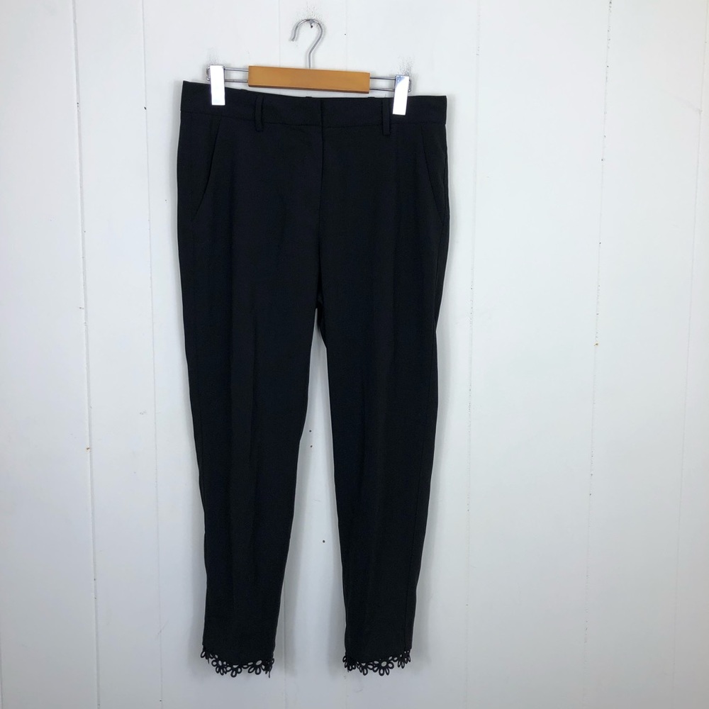 Black Dress Pants W/ Cropped Floral Hem Sz‎ 30